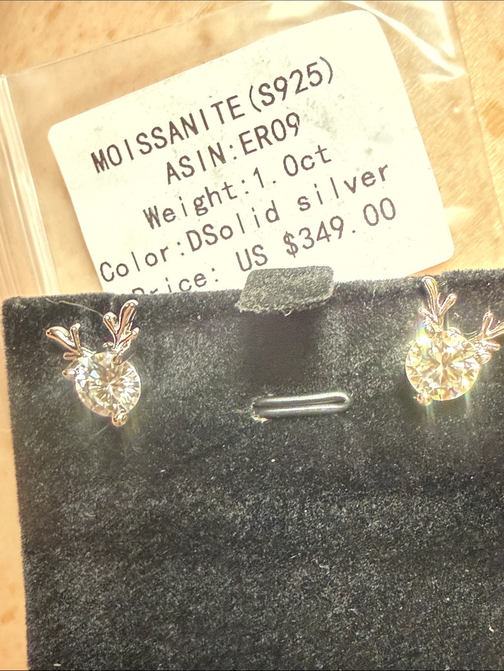 GRA CERTIFIED MOISSANITE DIAMOND REINDEER Earrings 925 Sterling Silver 2CT total - Picture 10 of 10